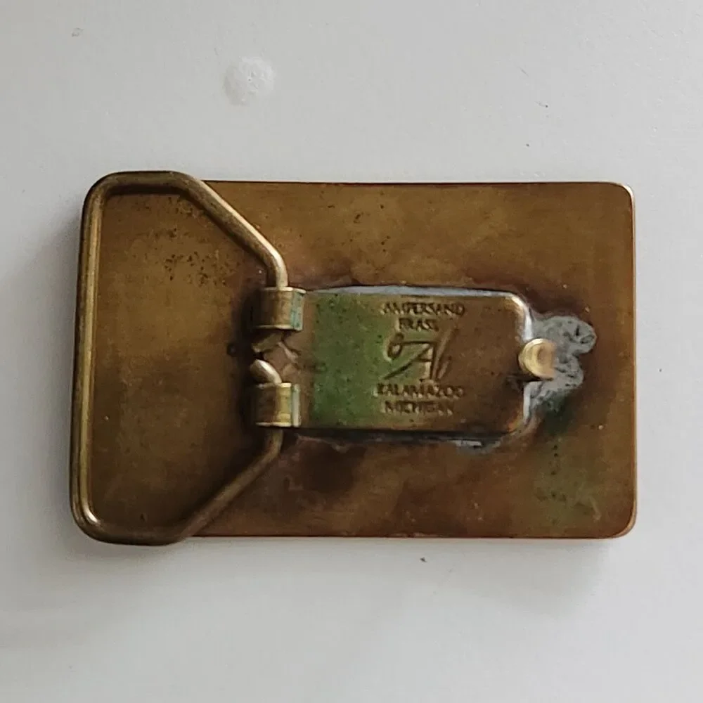 Vtg Deer in Wood Scene Solid Brass Belt Buckle Signed By Artist Donovan J Kindle
